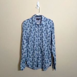 Ted Baker Men Long Sleeve All Over Print Peacock Button Up Shirt Sz 16.5 (42)